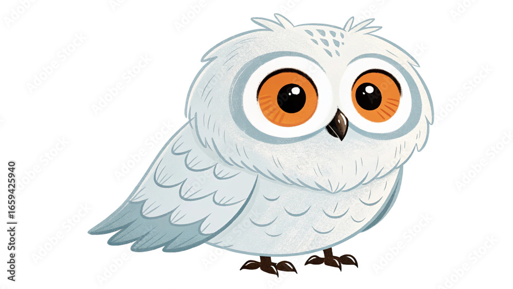 Fototapeta premium Cartoon snowy owl illustration for kids educational resources and digital design projects vector image