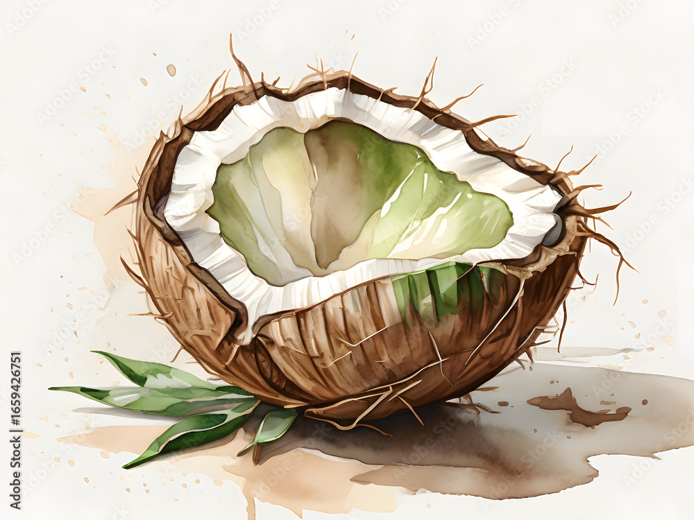 Naklejka premium coconut watercolor on white background