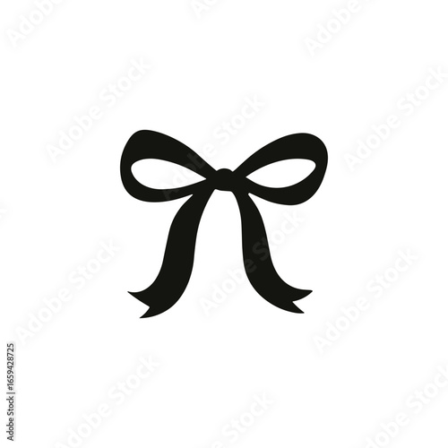Elegant black bow silhouette against a white background in this minimalistic vector illustration. Perfect for design projects requiring a simple, classic ribbon element.
