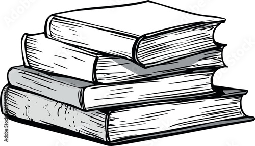 Modern illustration of a continuous one line drawing depicting a stack of books in minimalist linear hand drawn style