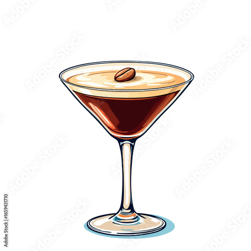 Vsai espresso martini cocktail drawing with coffee bean garnish