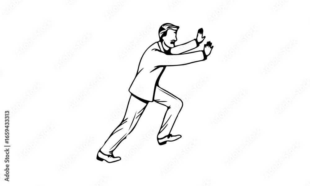 Obraz premium Minimalist Line Art of Man in Pushing Action Pose