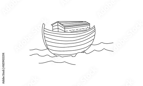 Minimalist Line Art of Noah's Ark Floating on Water