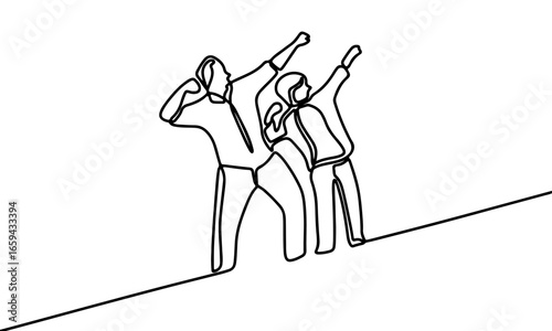 Minimalist Line Art of Celebratory Pose with Abstract Figures