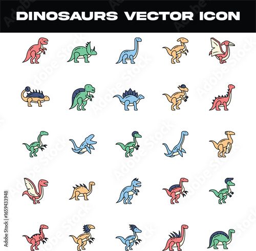 Cute Dinosaur Vector Icons Collection Illustration