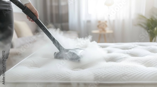  man Cleaning and disinfection of the white mattress