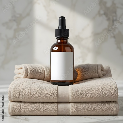 Dropper Bottle on Towels with Minimal White Label