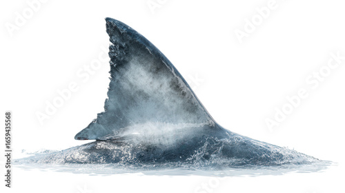 Great White Shark Fin: The fin of a great white shark cutting through the water, isolated on a Transparent background, PNG file.