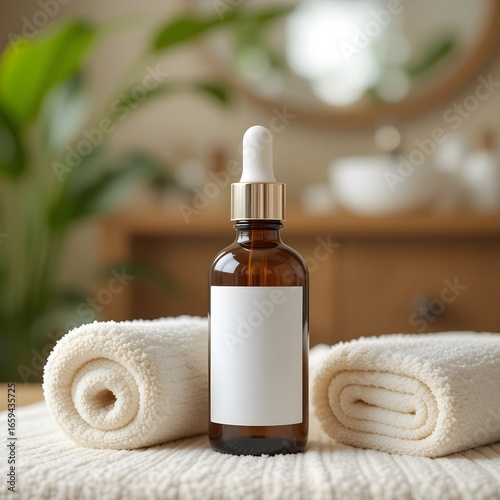 Dropper Bottle on Towels with Minimal White Label