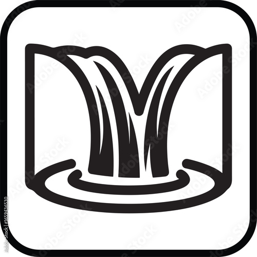 Waterfall Symbol Icon – Flowing Water Graphic in Square Frame