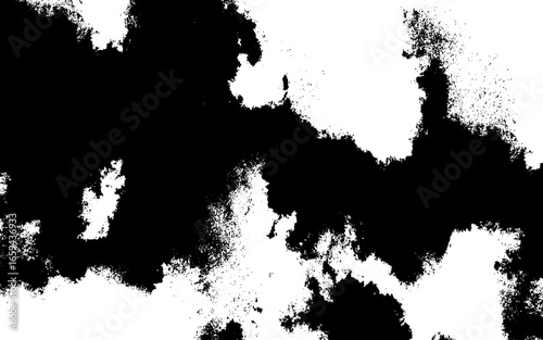 Abstract black grunge texture on a white background, with scattered speckles, rough cracks, and distressed patterns. Weathered stone, worn concrete, or aged ink splatters, and textured aesthetic