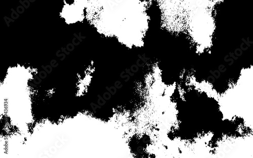 Abstract black grunge texture on a white background, with scattered speckles, rough cracks, and distressed patterns. Weathered stone, worn concrete, or aged ink splatters, and textured aesthetic