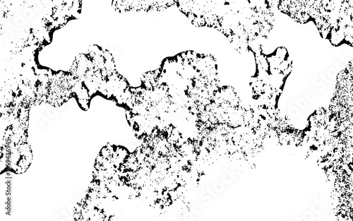 Abstract black grunge texture on a white background, with scattered speckles, rough cracks, and distressed patterns. Weathered stone, worn concrete, or aged ink splatters, and textured aesthetic