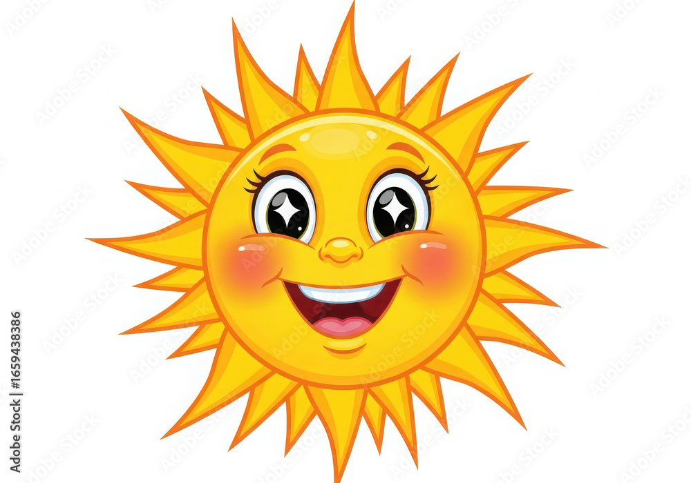 Happy cartoon sun with smiling face and rosy cheeks Happy cartoon sun with smiling face and rosy cheeks