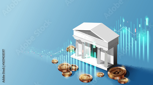 Bitcoin coins and bank background financial future