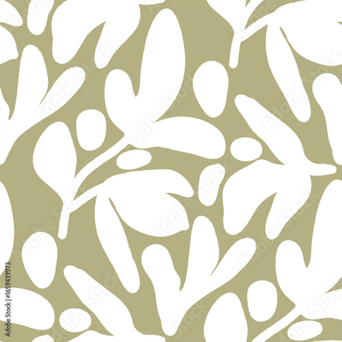 Summer seasonal Mediterranean seamless pattern background vector. Italian wallpaper of leaves branch, organic shape. Summer doodle design for fabric, prints, banner, packaging, tile.