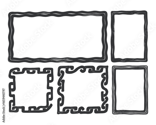 Wallpaper Mural Hand Sketch Frame Outline, Wavy Line Decorative Frames Torontodigital.ca