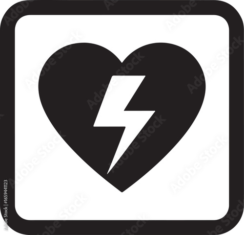 Heart with Lightning Bolt Icon – Defibrillator Medical Emergency Symbol