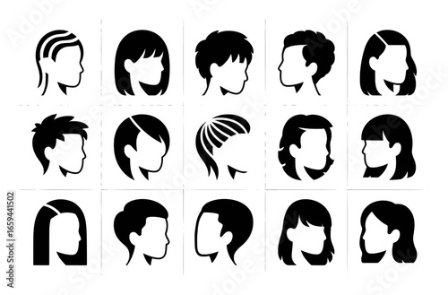 Collection of Diverse Black and White Hairstyle Icons
