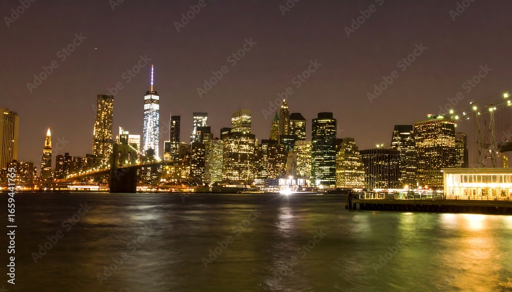Obraz premium City skyline at night reflecting on water
