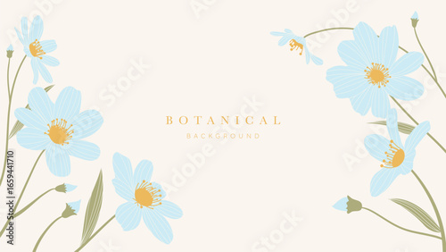 Blue flower hand drawn on white background vector. Natural botanical elegant wildflower. Luxury illustration for decoration, wall decor, wallpaper, cover, banner, package, card. 