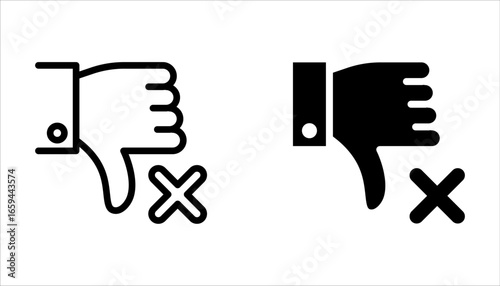 Dislike icon set. Black pictogram on white background