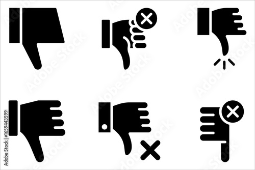 Dislike icon set. Black pictogram on white background