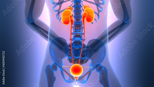 Human Urinary System Kidneys with Bladder Anatomy