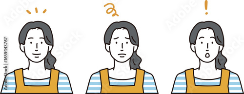 主婦の表情パターンのイラストアイコンセット