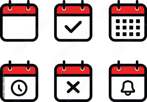 Calendar Planner Appointment pictogram reminder timer diary check cross icons for app, website, ui. event organizer signs. business plan schedule vector symbol on transparent background