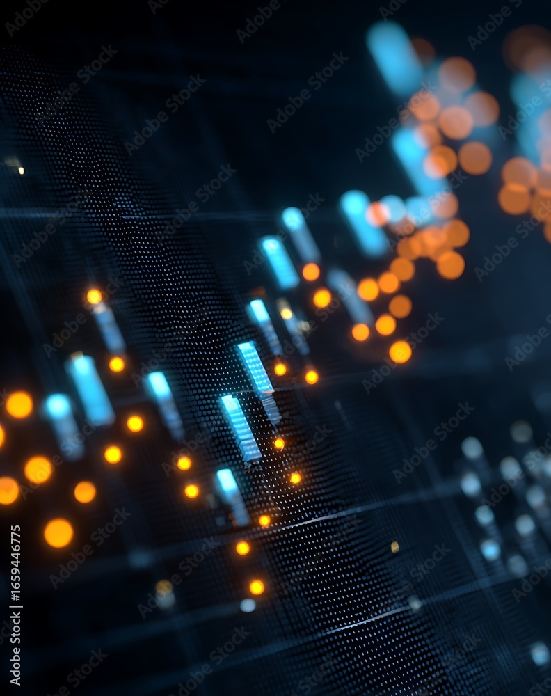 Obraz premium Abstract Data Visualization with Glowing Blue and Orange Points on Dark Background