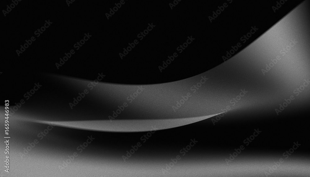 Obraz premium Dynamic flowing curved gray lines with fine grain on very dark black abstract background. Perfect design for cards, banners, posters or premium and luxury product advertisements.