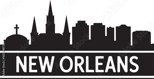 New Orleans Skyline Silhouette | Black Vector Cityscape on White Background