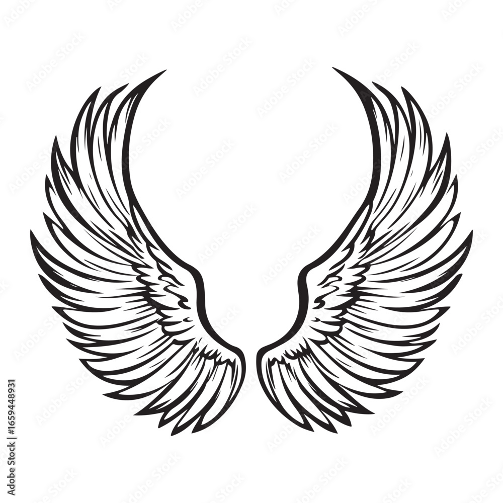 Obraz premium Angel Wings Silhouette, Spiritual Feather Vector Clipart, Sacred Angel Wings Silhouette, Fantasy Angel Wings Silhouette, Religious Symbol Vector Design