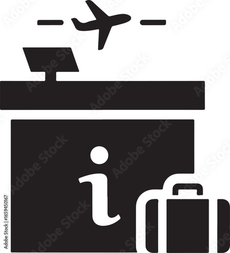 Airport Information Desk Icon with Luggage and Flight Symbol