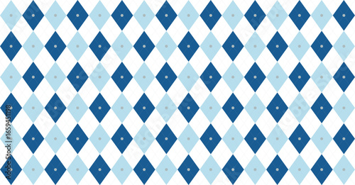 Argyle rhombus seamless pattern. Christmas plaid texture with silver line. Blue geometric diamond abstract pattern. Mans and boys design wrapping bg. Vector illustration isolated on white background.