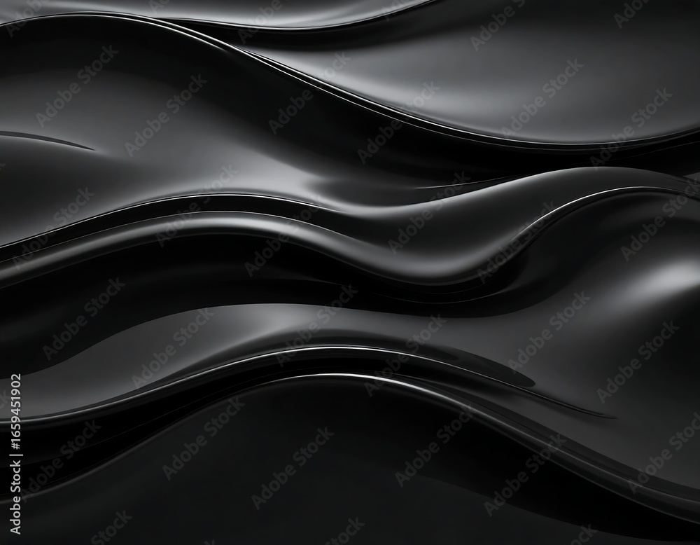 Fototapeta premium Smooth, dark, undulating waves of glossy material create an elegant, abstract design