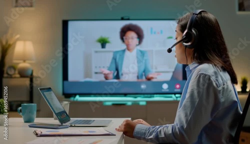 Professional Woman On Video Call in Home Office Setup