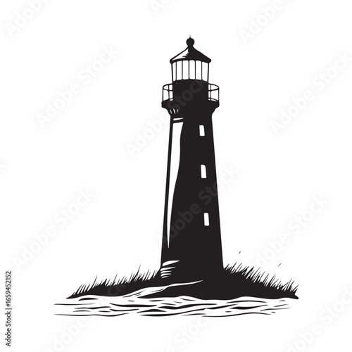 Lighthouse Silhouette, Coastal Beacon Vector Illustration, Vintage Lighthouse Silhouette, Nautical Tower Vector Clip art, Seaside Lighthouse Silhouette