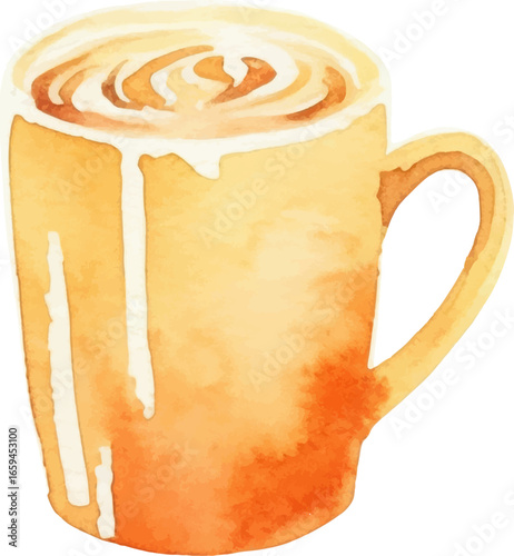 Watercolor painted coffee cup. Hand drawn design element isolated on white background.
