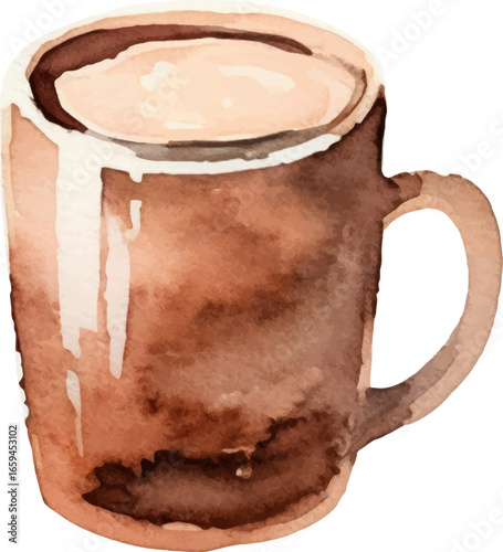 Watercolor painted coffee cup. Hand drawn design element isolated on white background.