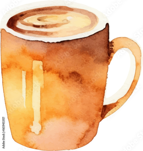 Watercolor painted coffee cup. Hand drawn design element isolated on white background.