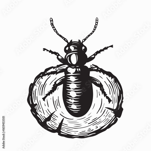 Extreme Macro Closeup of Indian Drywood Termite on Wooden Beam Vector Illustration