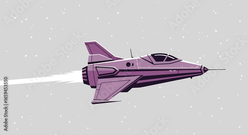 Sleek lavender spacecraft with contrail, futuristic design, and sharp aerodynamic lines