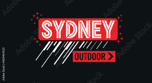 Bold Sydney Outdoor Graphic with Geometric Accents and Red and White Color Scheme