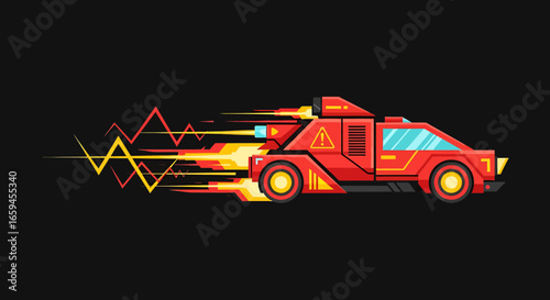 Futuristic Red Vehicle in High-Speed Motion with Energy Trails