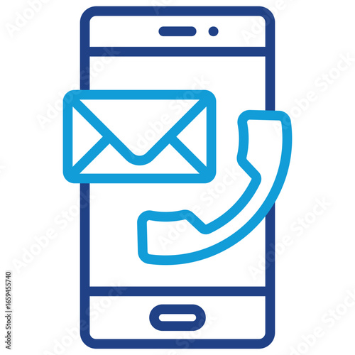 Contact Methods Line Dual Tone Icon Design Vector - Smartphone with phone and envelope overlay, symbolizing combined mobile call and email access