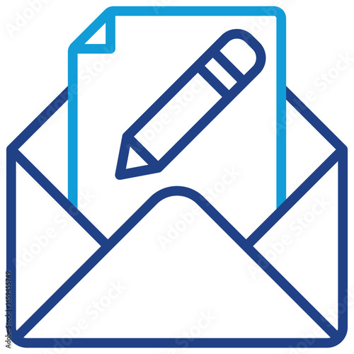 Email Message Writing Line Dual Tone Icon Design Vector - Open envelope with pencil, representing written message, email input, or form submission