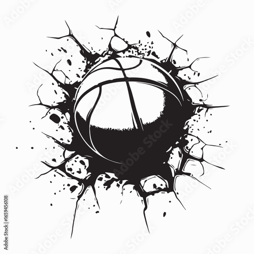 Basketball Hitting Wall Causing Crack Vector Illustration on white background