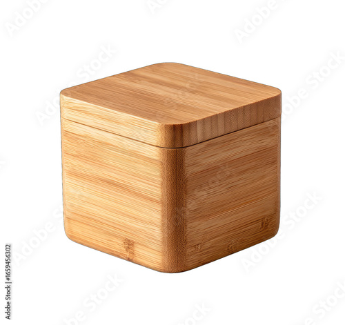 Square, light-brown wooden box with lid